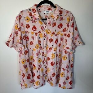 Moa Moa Floral Button-Up Tiered Ruffle Blouse Size 1X